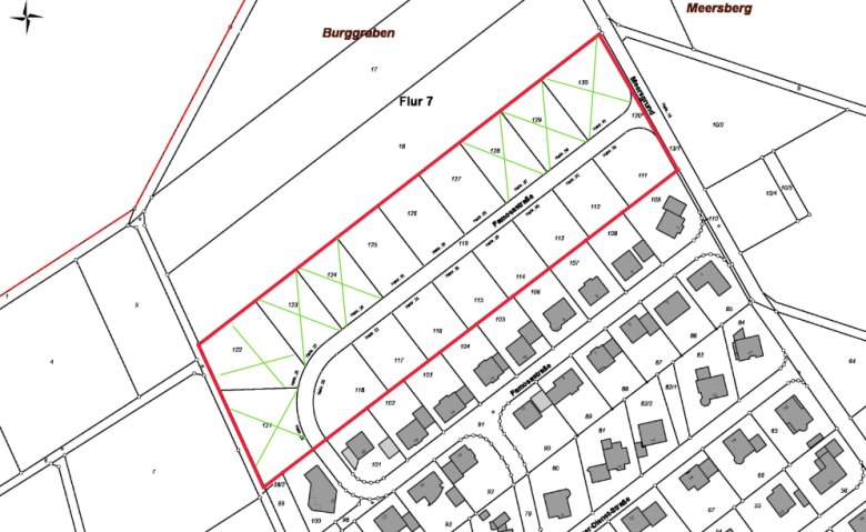 Flurkarte noch zu vergebender Bauplätze in Schupach