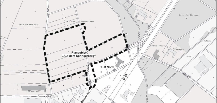 Lage des räumlichen Geltungsbereichs zum Bebauungsplan „Auf dem Springerberg“ mit Flächennutzungsplanänderung