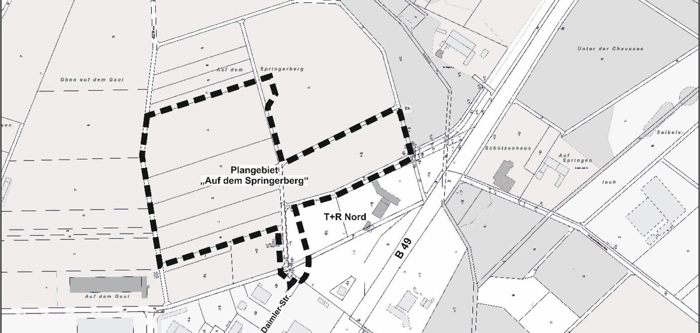 Lage des räumlichen Geltungsbereichs zum Bebauungsplan „Auf dem Springerberg“ mit Flächennutzungsplanänderung