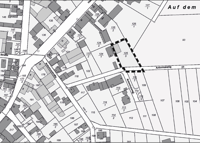 Übersichtskarte der geplanten Bebauungsplanänderung Antoniusweg 