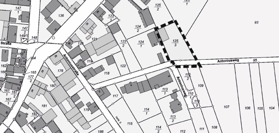 Übersichtskarte der geplanten Bebauungsplanänderung Antoniusweg 